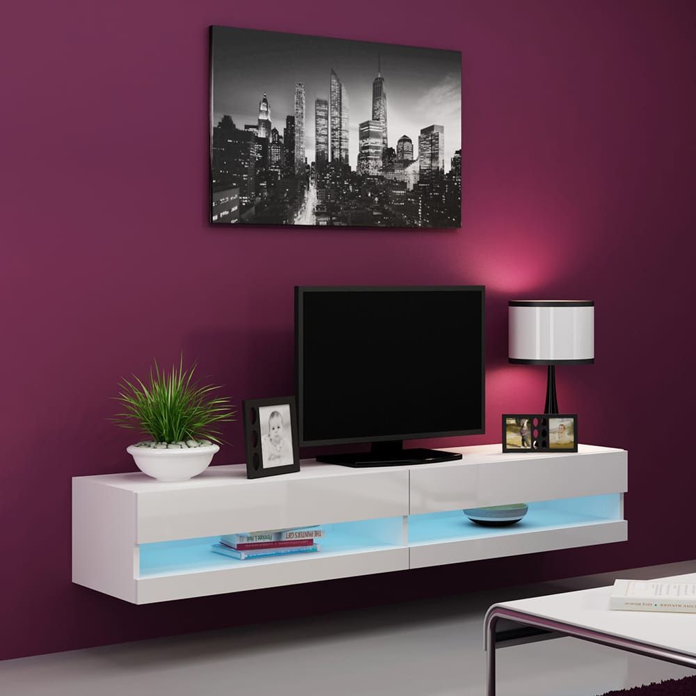 Vigo White Wall Mounted Floating Modern 71" Tv Stand Pertaining To White Contemporary Tv Stands (View 4 of 15)