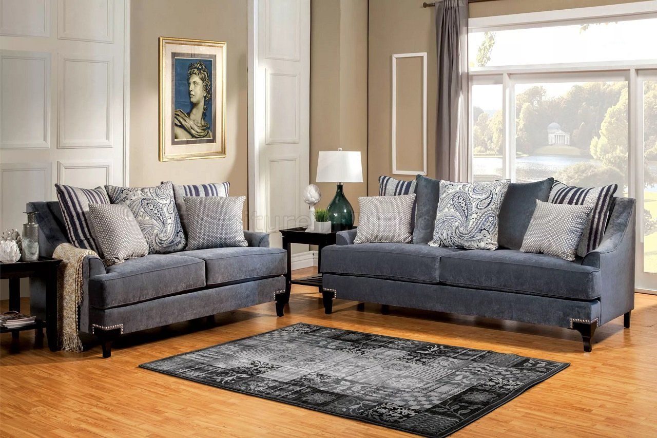 Vincenzo Sm2204 Sofa In Slate Blue Fabric W/options Within Molnar Upholstered Sectional Sofas Blue/gray (View 13 of 15)