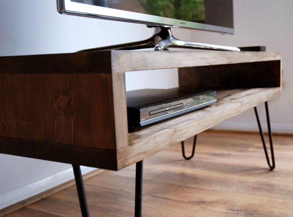 Vintage Box Tv Stand With Metal Hairpin Legs – Solid Wood Intended For Metal And Wood Tv Stands (View 10 of 15)