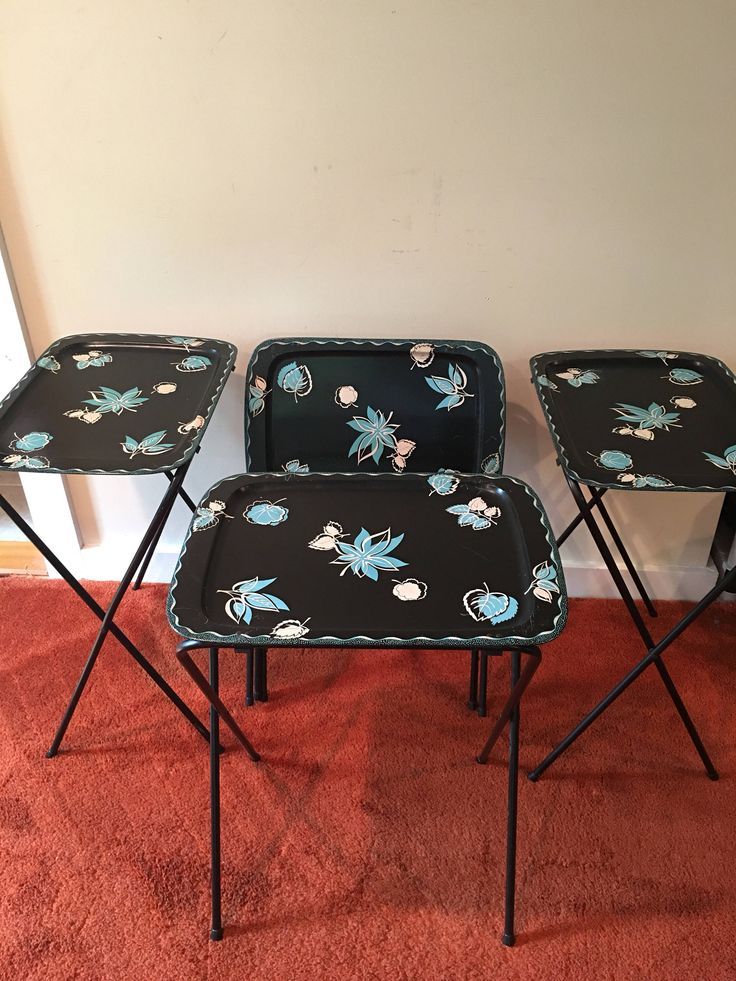 Vintage Mid Century Modern Tv Tray Tables, Set Of 4, Self Within Folding Tv Tray Sets With Storage Stands (View 14 of 15)