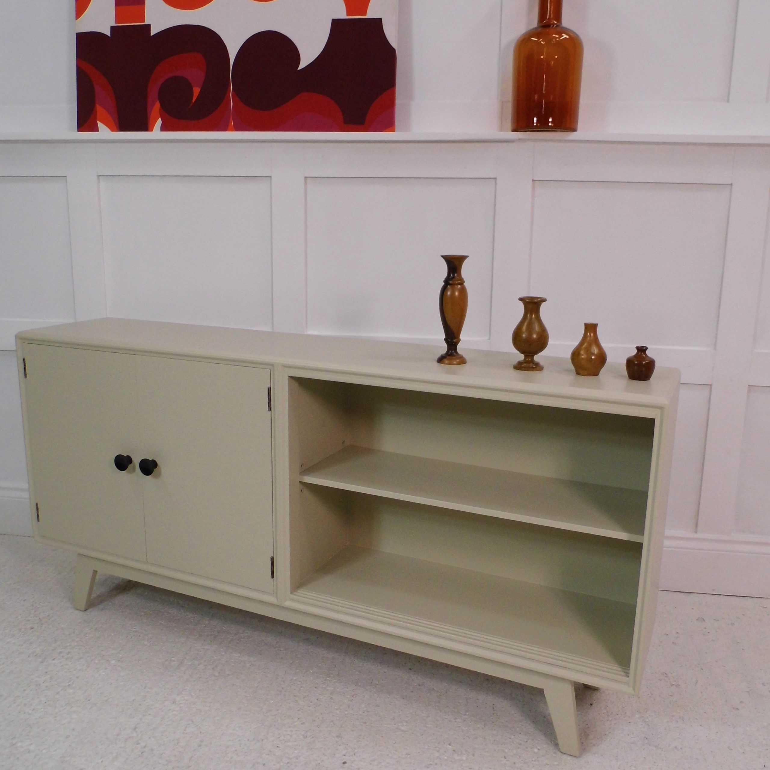 Vintage Retro Meredew Painted Farrow & Ball Long Low Inside Long Low Tv Cabinets (Photo 4 of 15)