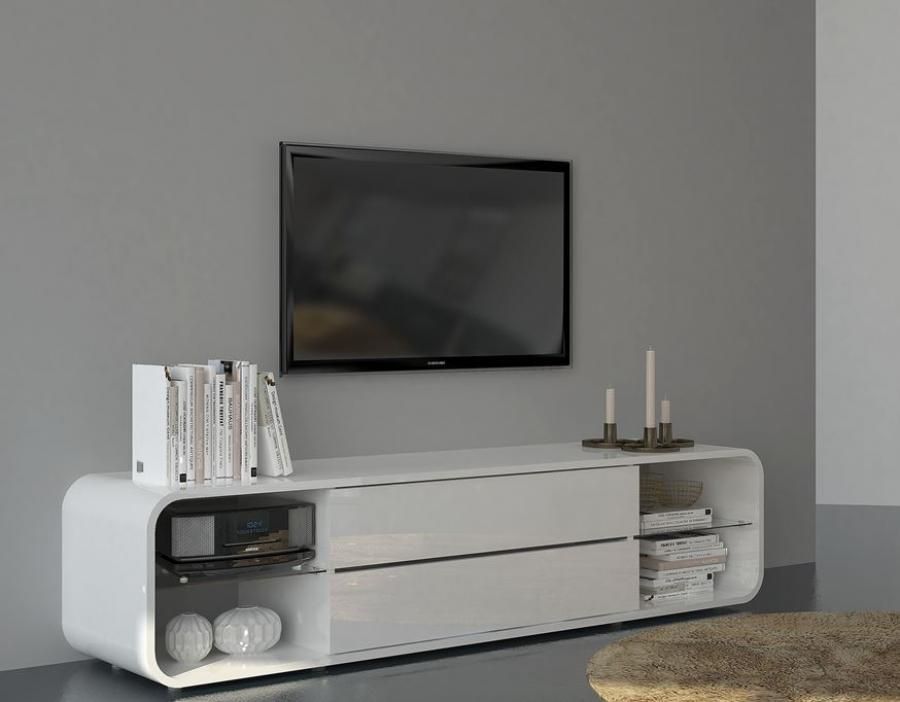 Viper, Modern Curved Tv Cabinet With Drawers In White Inside Gloss White Tv Unit With Drawers (View 10 of 15)