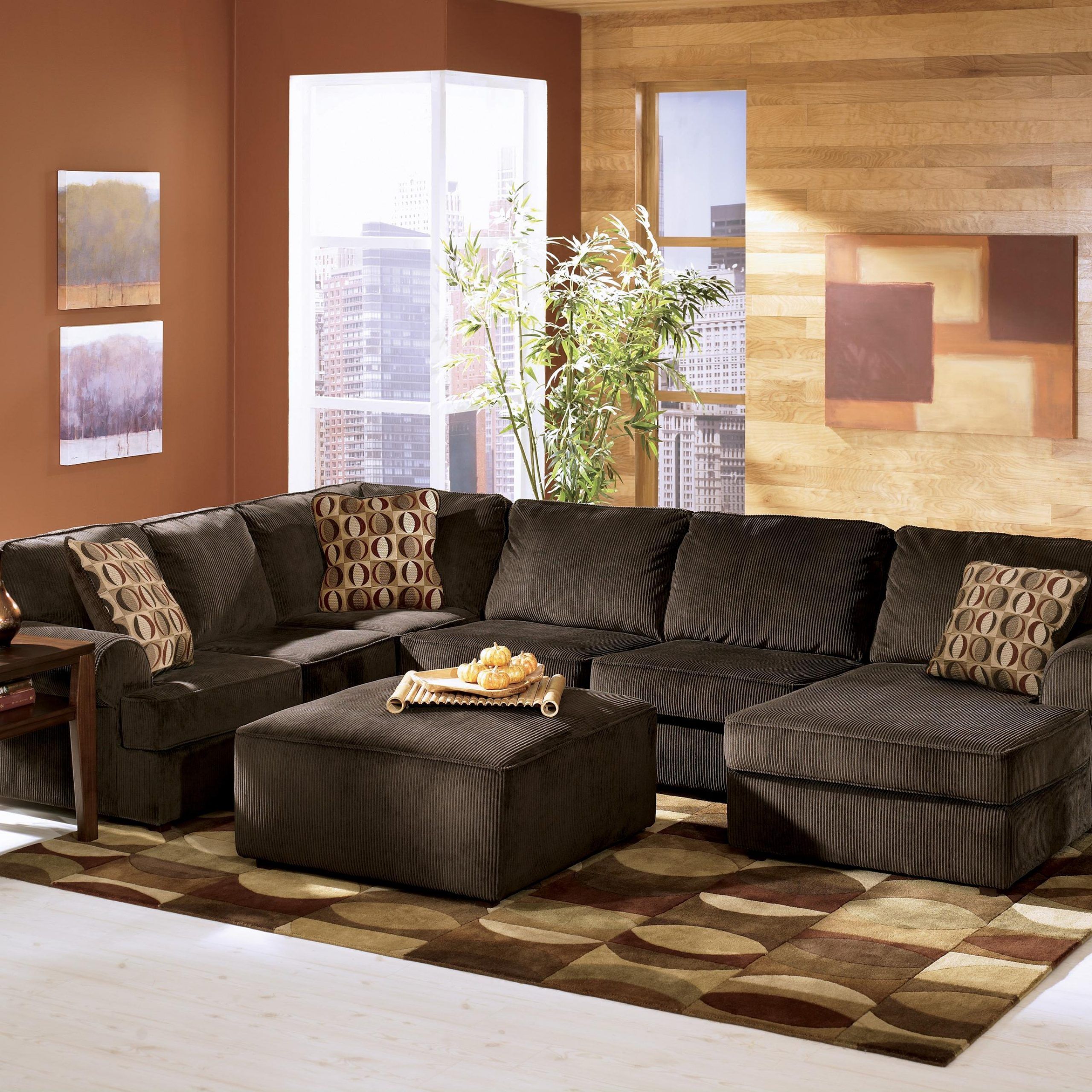 Vista – Chocolate (68404)ashley Furniture – Del Sol Regarding 2pc Luxurious And Plush Corduroy Sectional Sofas Brown (View 15 of 15)