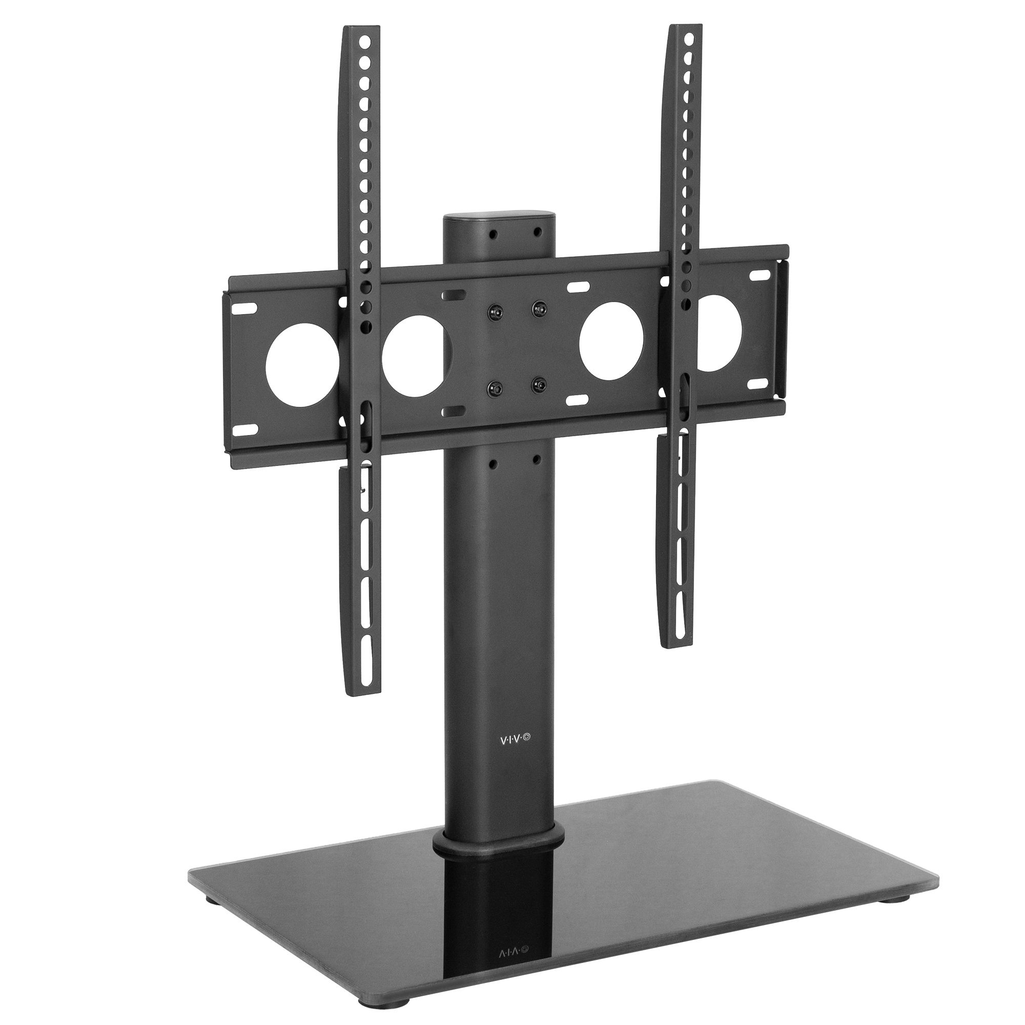 Vivo Black Tv Table Top Stand W/ Glass Base | Universal Pertaining To Modern Black Universal Tabletop Tv Stands (View 6 of 15)