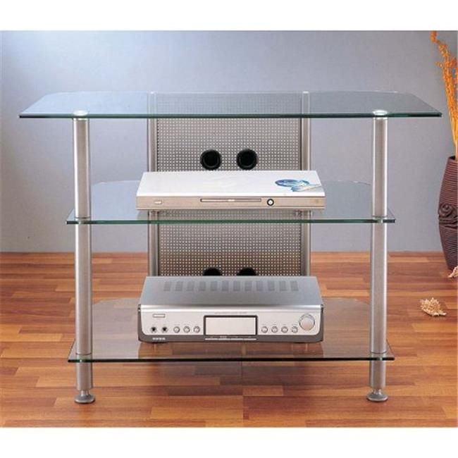 Vti Manufacturing Agr37s 4 Silver Poles 3 Glass Shelves 37 Intended For Tv Stands Fwith Tv Mount Silver/black (View 12 of 15)