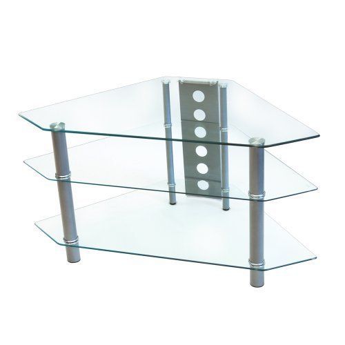 Walker Edison 44 Inch Glass And Metal Corner Tv Stand Throughout Silver Corner Tv Stands (View 7 of 15)