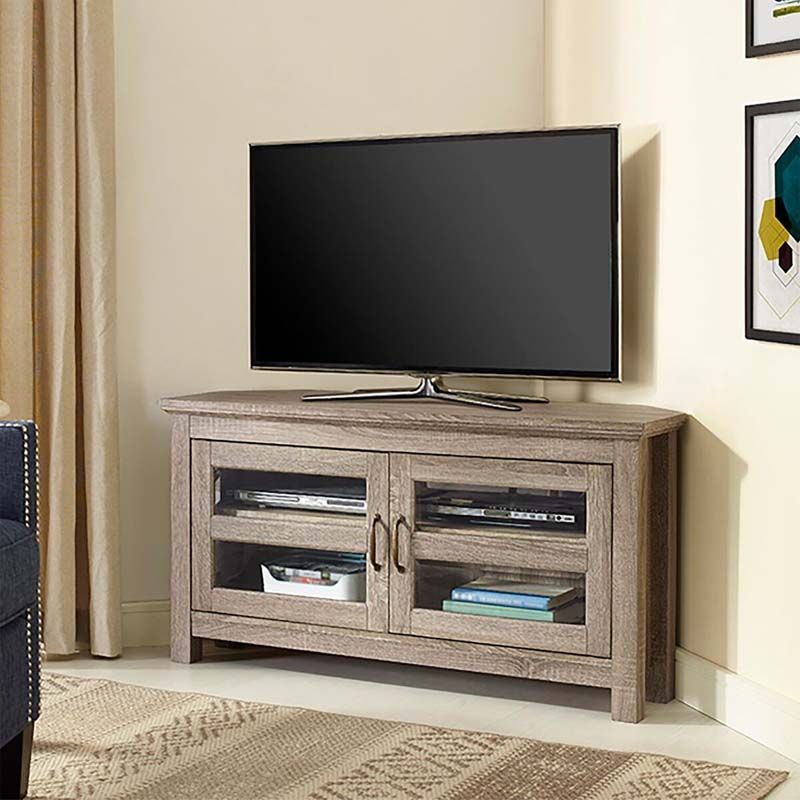 Walker Edison 48 Inch Corner Tv Stand Driftwood W44ccrag Intended For 32 Inch Corner Tv Stands (View 5 of 15)