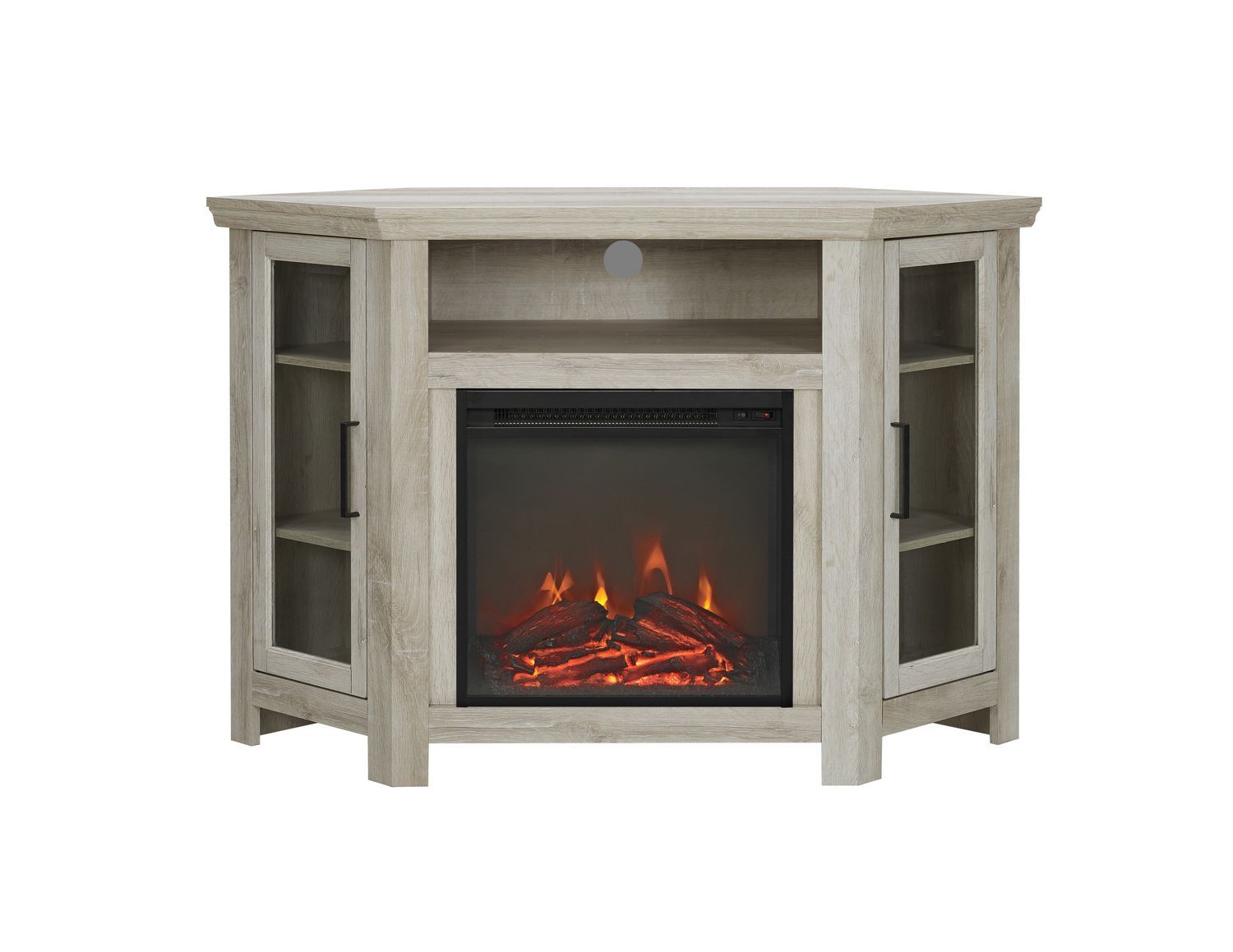 Walker Edison 48" Wood Corner Fireplace Media Tv Stand With White Wood Corner Tv Stands (View 14 of 15)