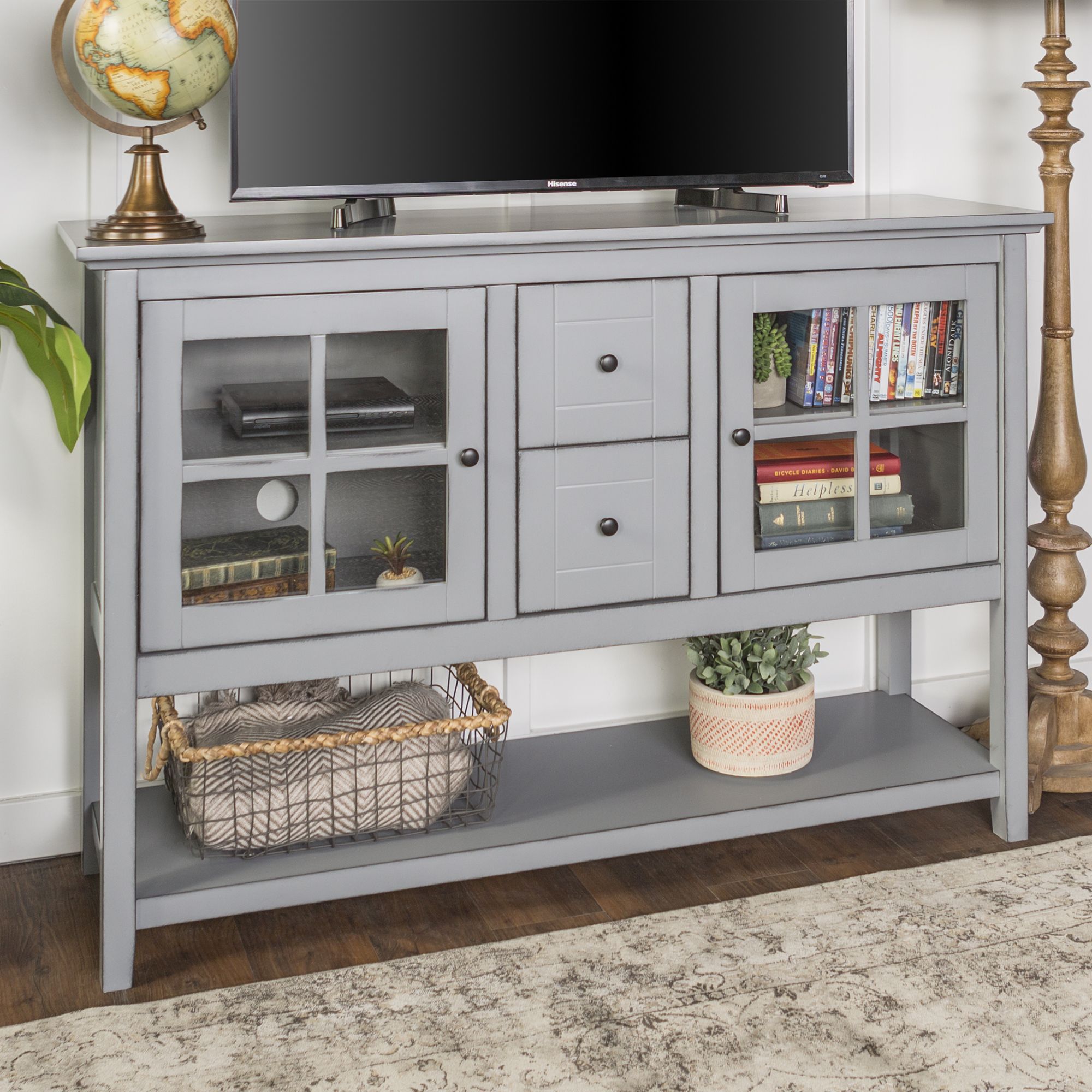 Walker Edison 52" Transitional Wood Glass Console Table Pertaining To Tabletop Tv Stand (Photo 14 of 15)