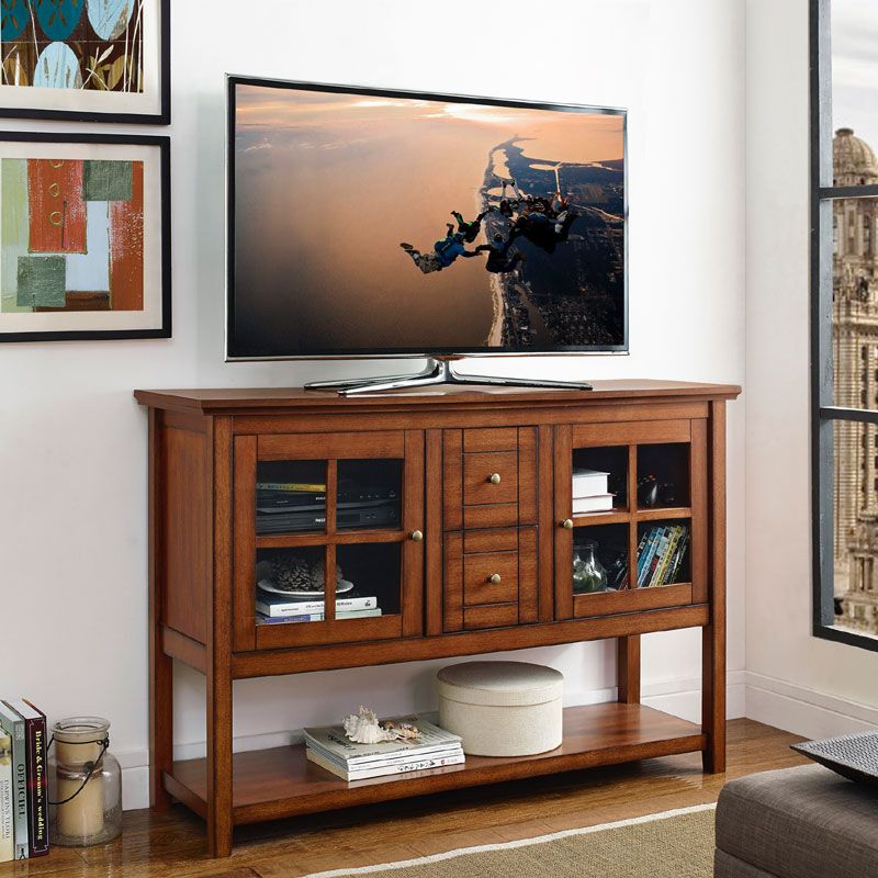 Walker Edison 55 Inch Highboy Table Tv Stand Rustic Brown Regarding Cheap Rustic Tv Stands (Photo 3 of 15)