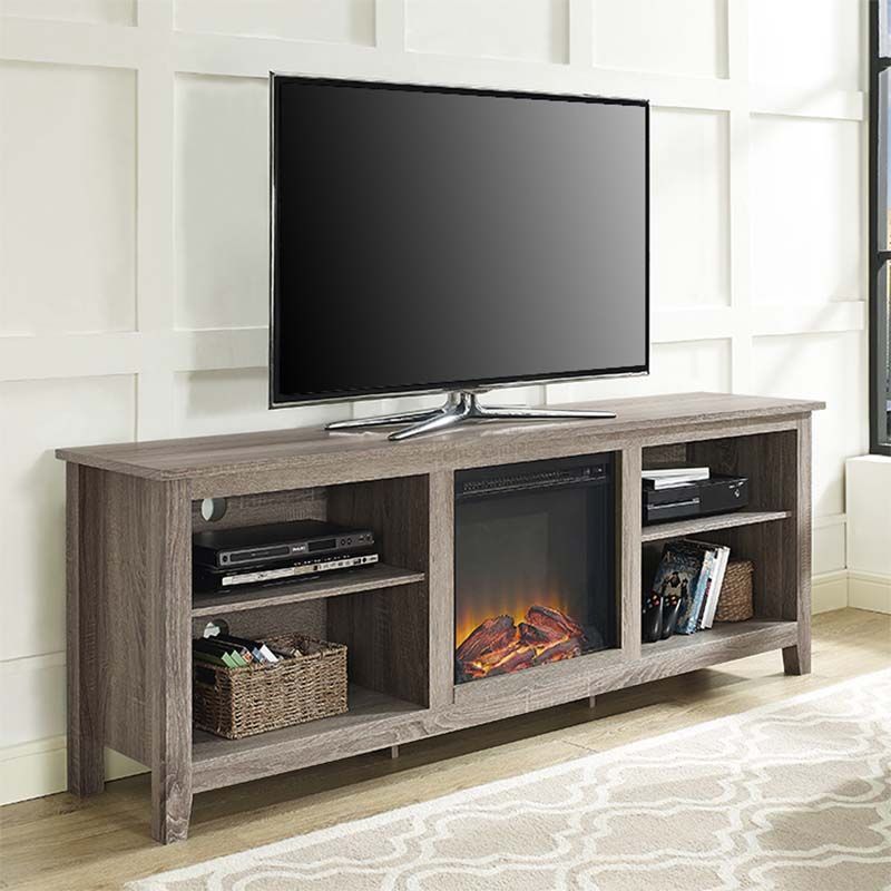 Walker Edison 70 Inch Tv Stand With Electric Fireplace Ash With Regard To Tv With Stands (Photo 9 of 15)
