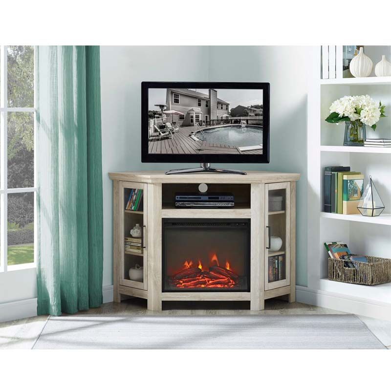 Walker Edison Corner Fireplace Tv Stand (white Oak) W48fpcrwo Pertaining To Cheap Oak Tv Stands (View 14 of 15)