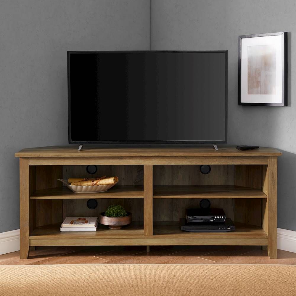Walker Edison Corner Open Shelf Tv Stand For Most Flat Inside Oak Corner Tv Stands For Flat Screens (View 4 of 15)