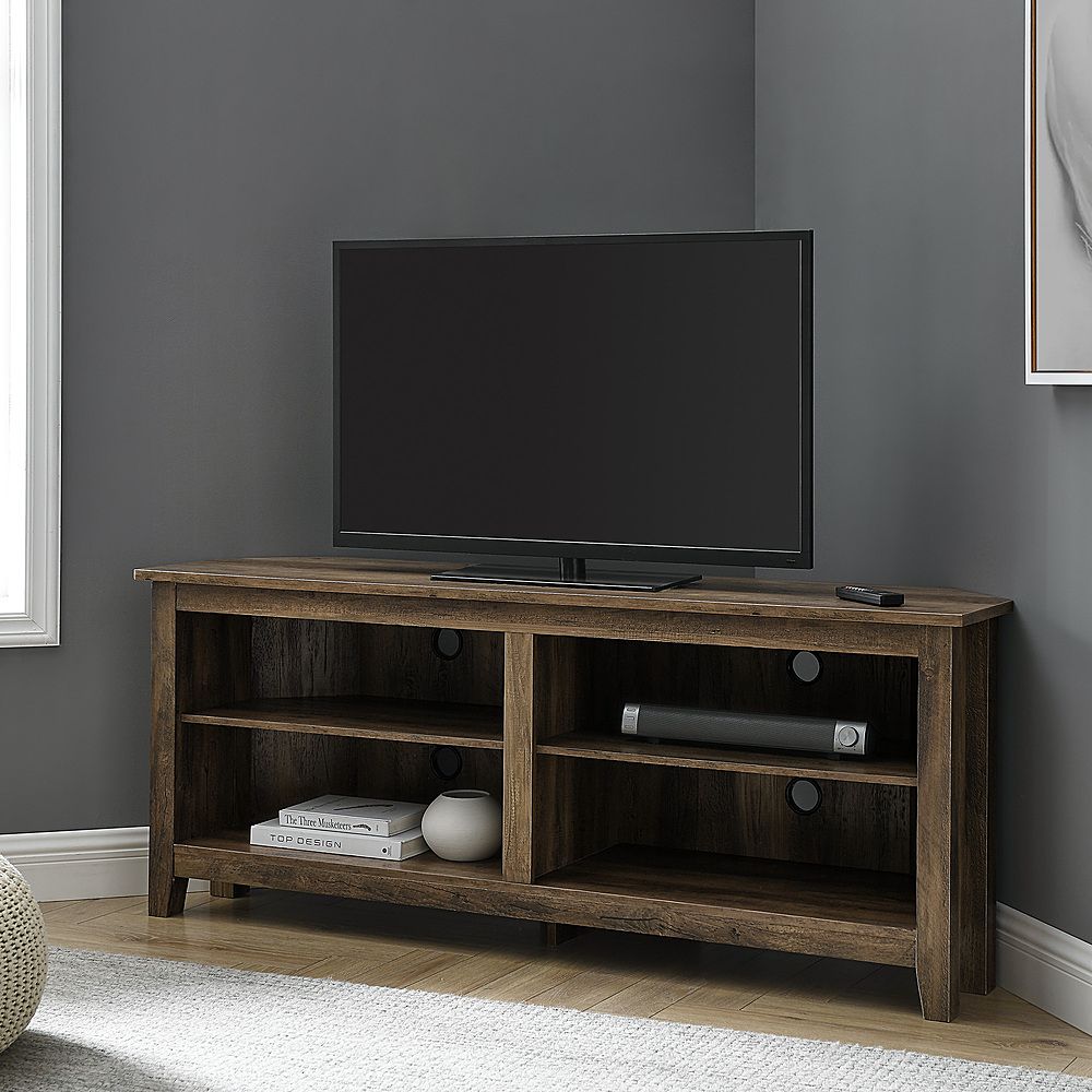 Walker Edison Corner Open Shelf Tv Stand For Most Flat Regarding Oak Corner Tv Stands For Flat Screens (View 3 of 15)