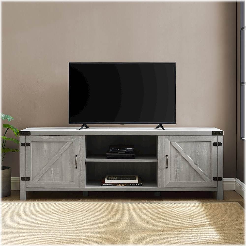Walker Edison Farmhouse Barn Door Tv Stand For Most Tvs Up Regarding Farmhouse Sliding Barn Door Tv Stands For 70 Inch Flat Screen (View 2 of 15)