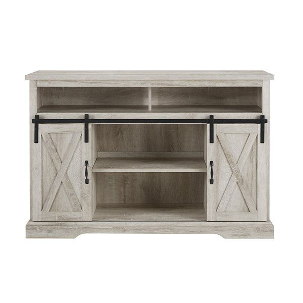 Walker Edison Farmhouse Tv Cabinet – 52 In X 33 In – White With Regard To Walker Edison Farmhouse Tv Stands With Storage Cabinet Doors And Shelves (View 9 of 15)