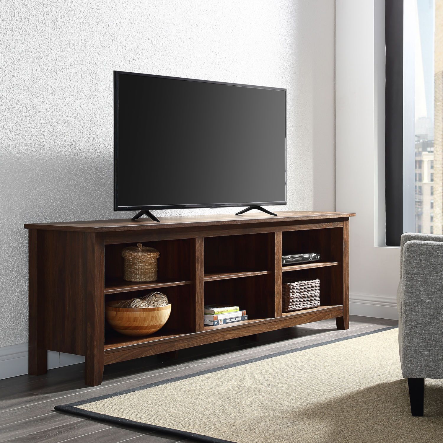 Walker Edison Furniture Co. Tv Stand W70csp | Bellacor In Intended For Dark Wood Tv Cabinets (Photo 1 of 15)