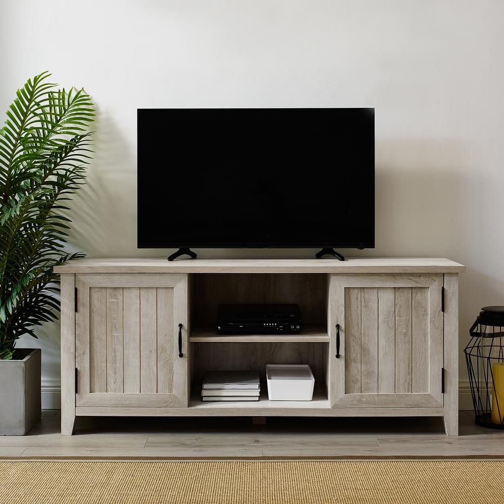 Walker Edison Furniture Company 58 In. White Oak Modern Pertaining To Contemporary Oak Tv Stands (Photo 2 of 15)