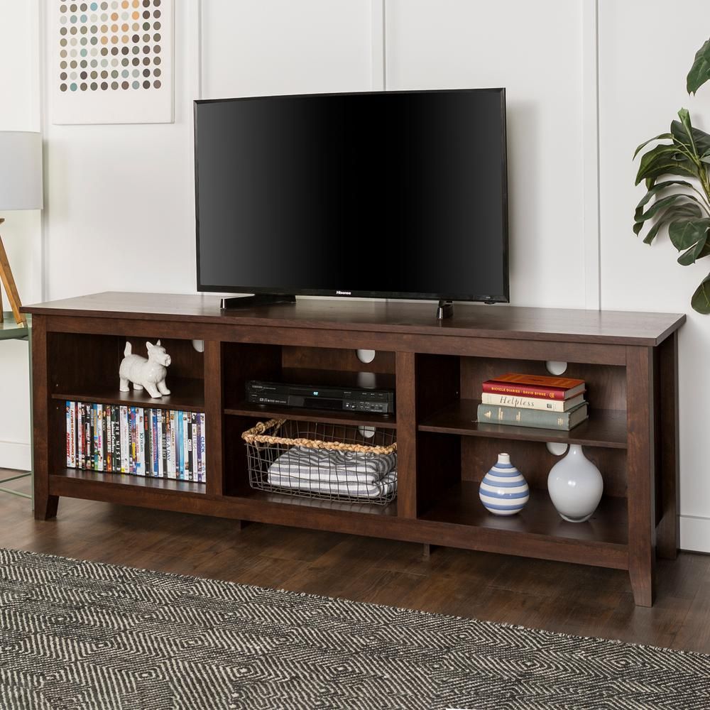 Walker Edison Furniture Company 70 In. Wood Media Tv Stand With Regard To Slim Tv Stands (Photo 10 of 15)