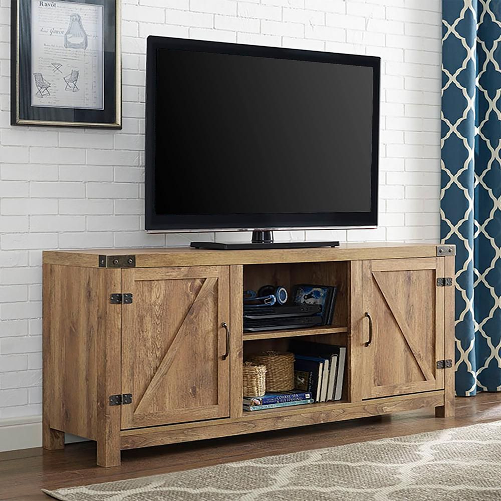 Walker Edison Furniture Company Rustic Barnwood Storage Throughout Walker Edison Farmhouse Tv Stands With Storage Cabinet Doors And Shelves (View 15 of 15)