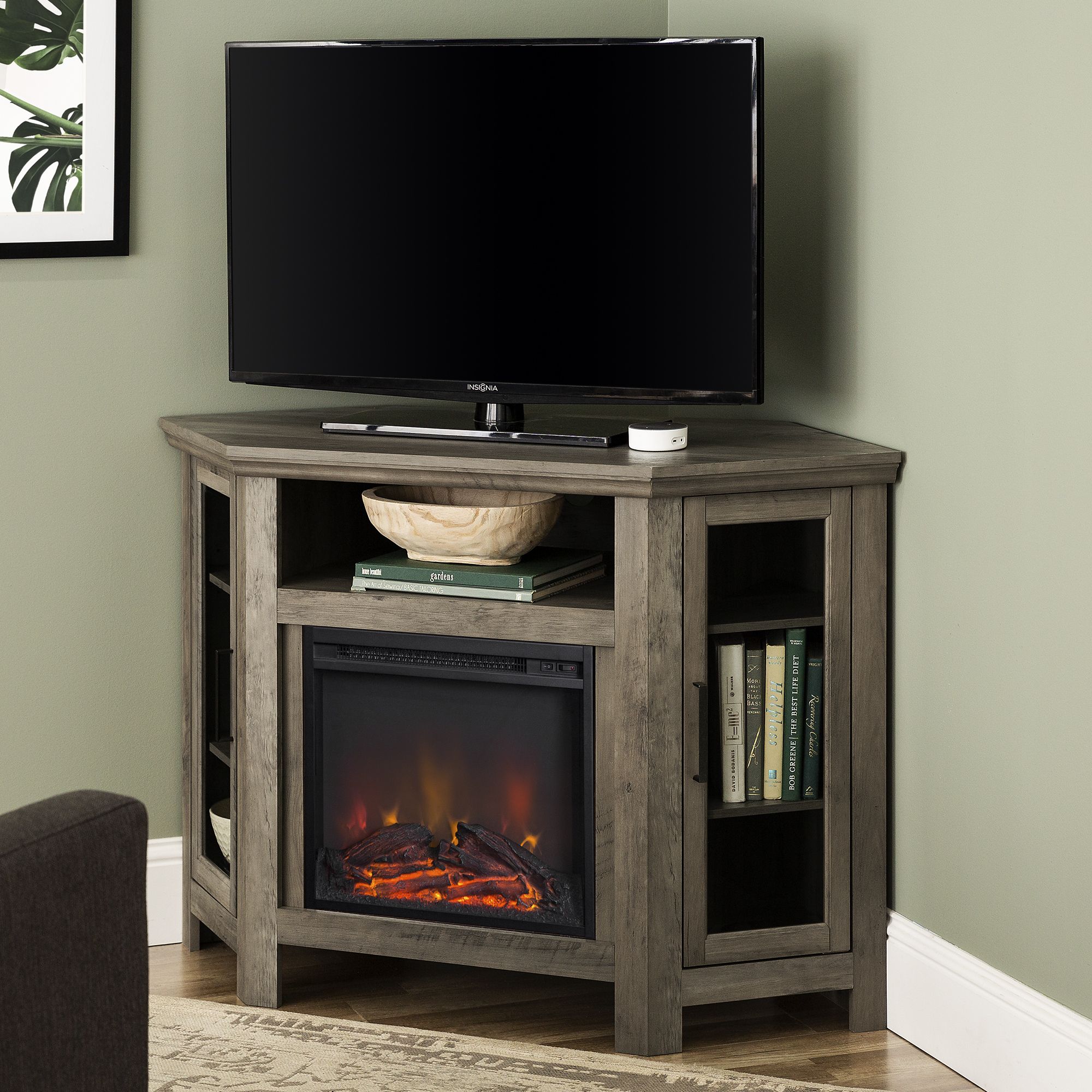 Walker Edison Grey Corner Fireplace Tv Stand For Tvs Up To With Regard To Grey Corner Tv Stands (Photo 1 of 15)