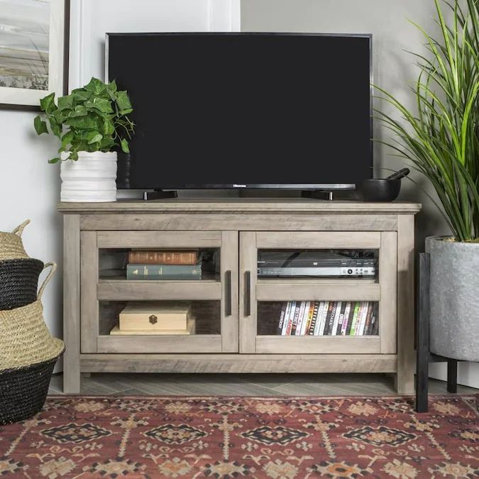 Walker Edison Grey Wash Corner Tv Stand Lowes In 2020 With Regard To Grey Corner Tv Stands (View 9 of 15)