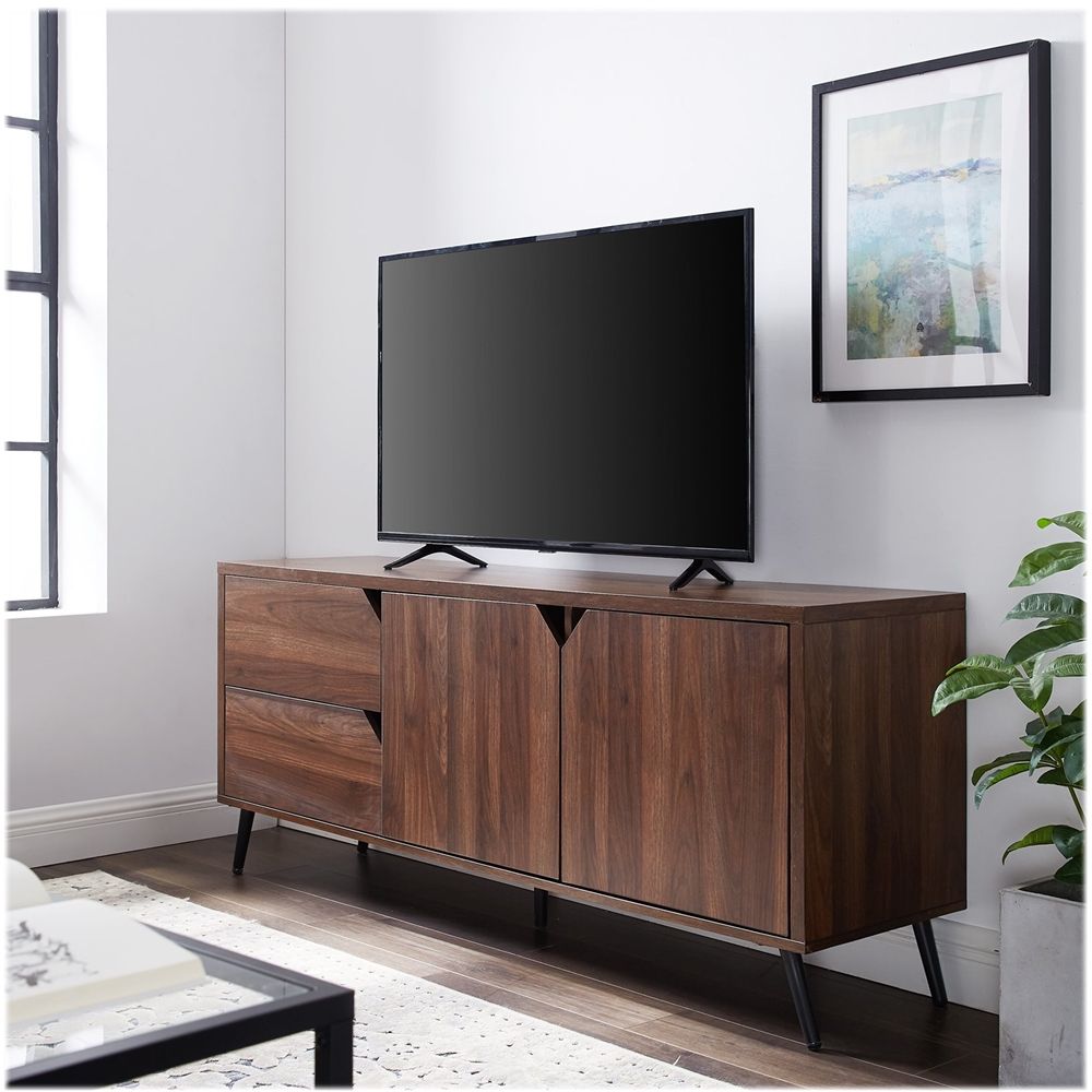 Walker Edison Mid Century Modern Tv Stand For Most Flat With Regard To Walnut Tv Stands For Flat Screens (View 7 of 15)