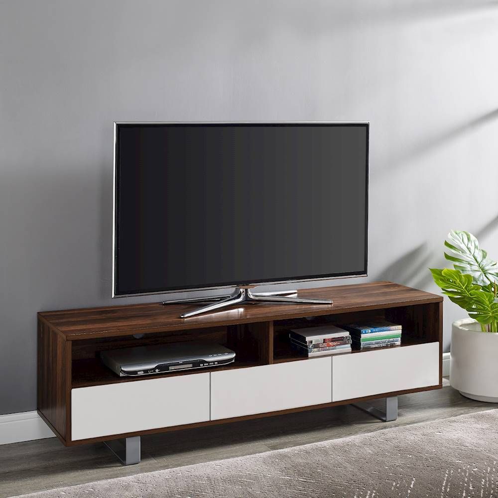 Walker Edison – Modern 3 Drawer Tv Stand For Most Flat Inside Walnut Tv Stands For Flat Screens (View 3 of 15)