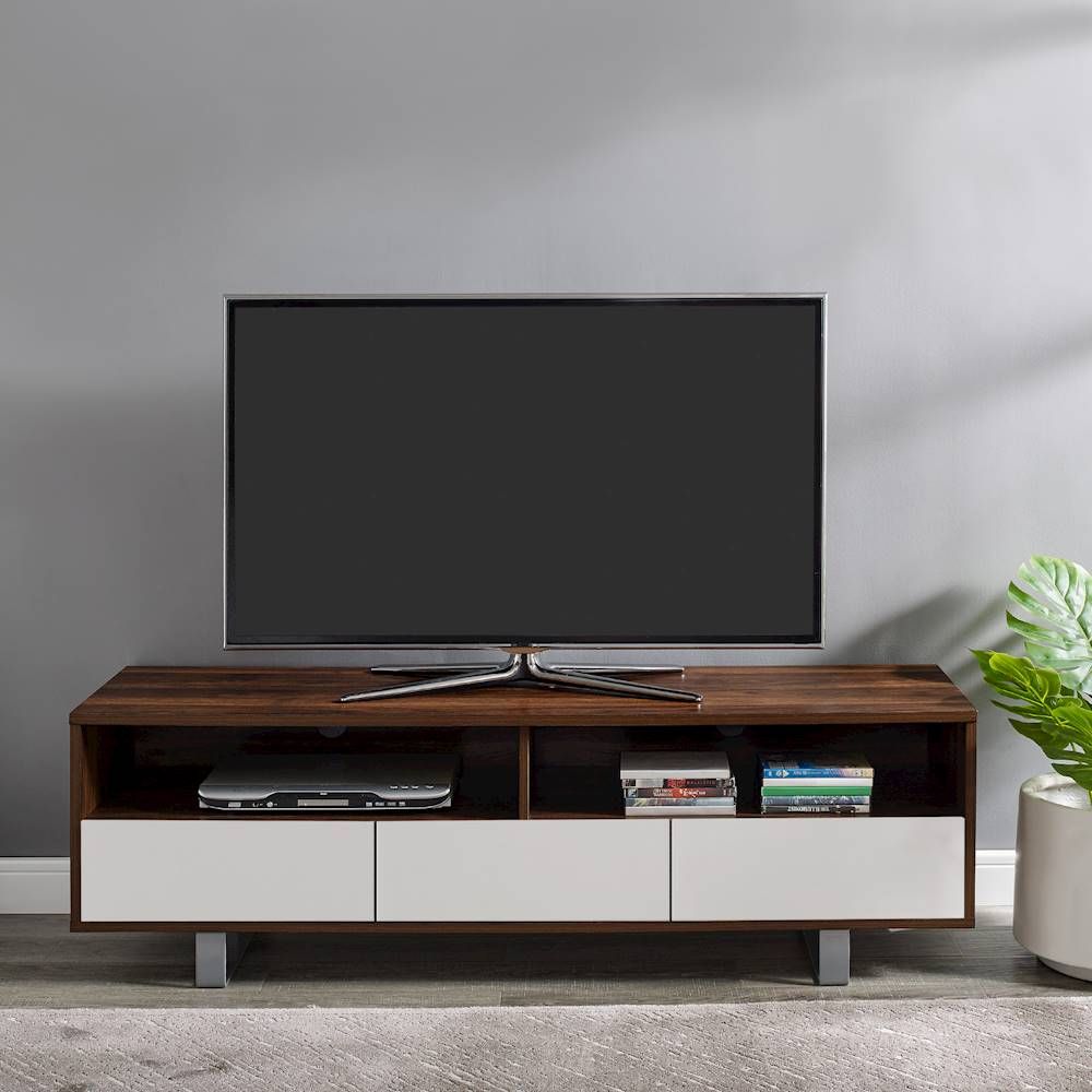 Walker Edison – Modern 3 Drawer Tv Stand For Most Flat Within Walnut Tv Stands For Flat Screens (Photo 1 of 15)
