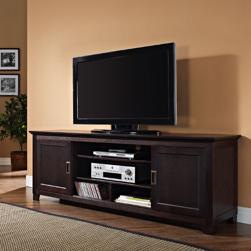 Walker Edison Solid Wood 70 Inch Tv Stand With Sliding For Wooden Tv Stands (Photo 5 of 15)