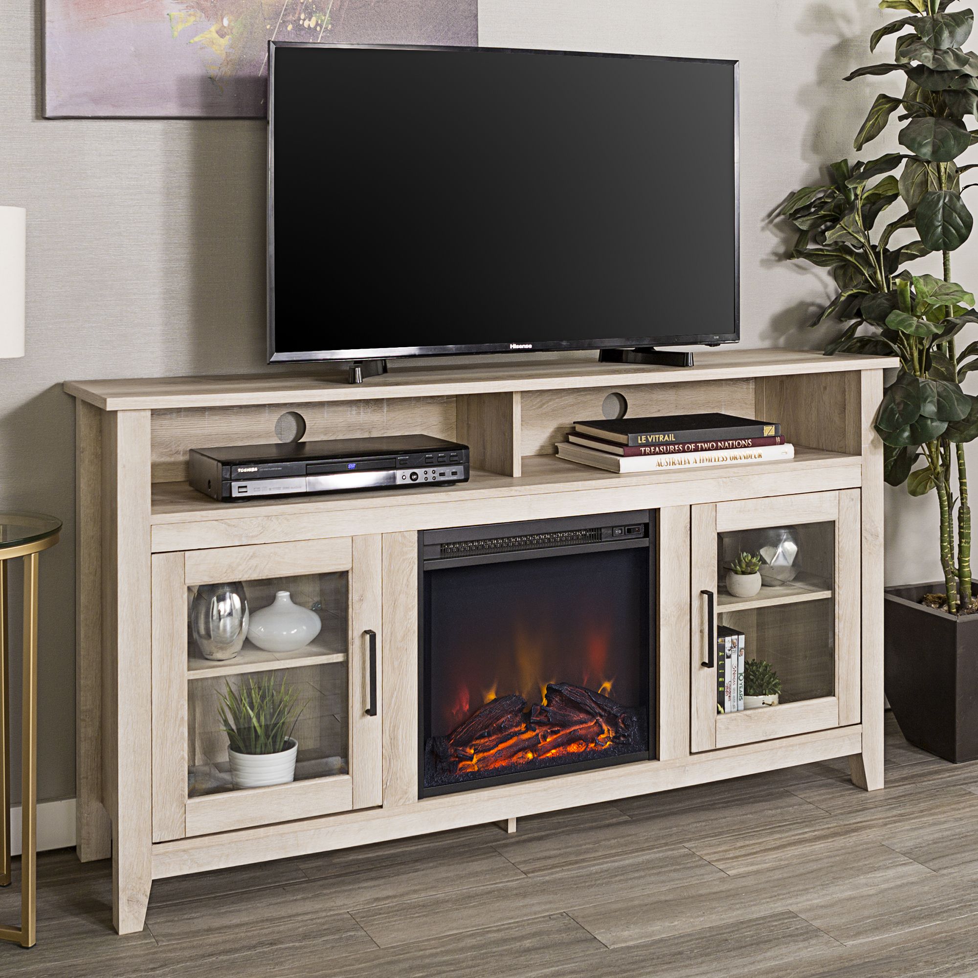 Walker Edison Tall Fireplace Tv Stand For Tvs Up To 64 With Tv Stands White (Photo 11 of 15)