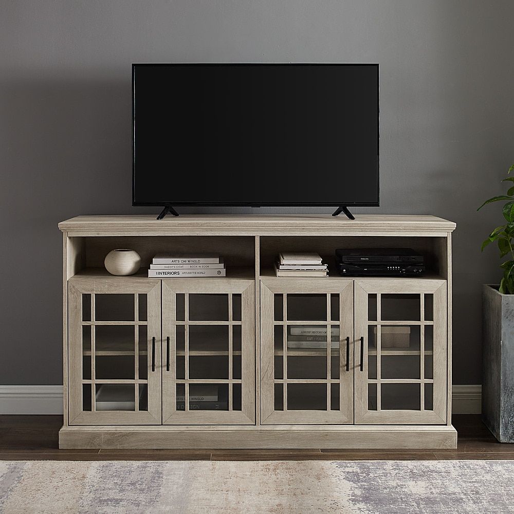 Walker Edison Tall Window Pane Tv Stand For Most Tvs Up To Intended For White Tall Tv Stands (Photo 2 of 15)