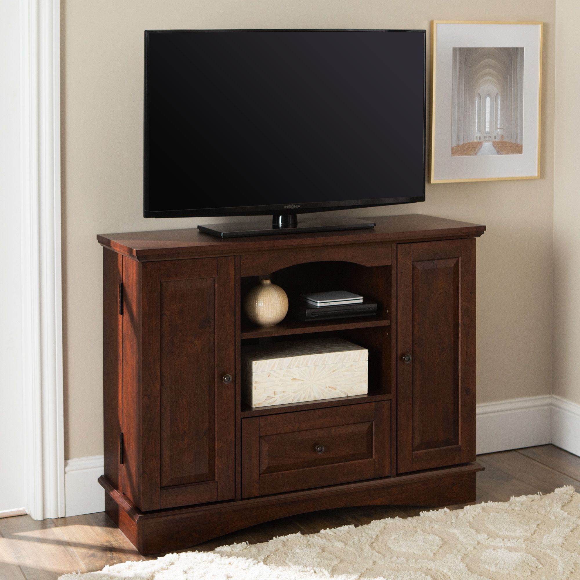 Walker Edison Traditional Tall Tv Stand For Tvs Up To 48 For Lionel Corner Tv Stands For Tvs Up To 48&quot; (Photo 2 of 15)
