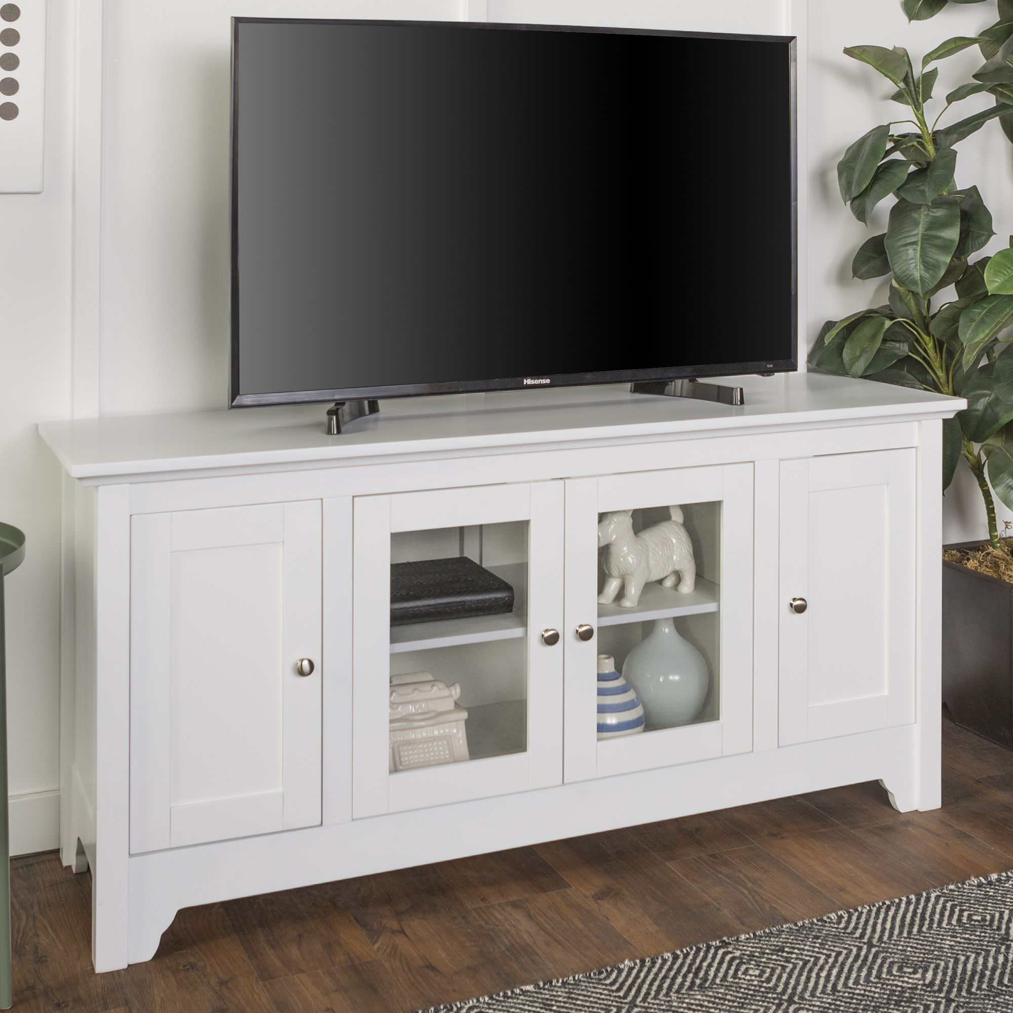 Walker Edison White Wood Tv Stand For Tvs Up To 58 For White Wood Tv Cabinets (View 2 of 15)
