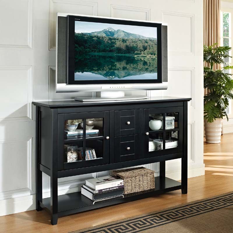 Walker Edison Wood And Glass Highboy Style 55 Inch Tv With Regard To Modern Black Floor Glass Tv Stands With Mount (View 13 of 15)