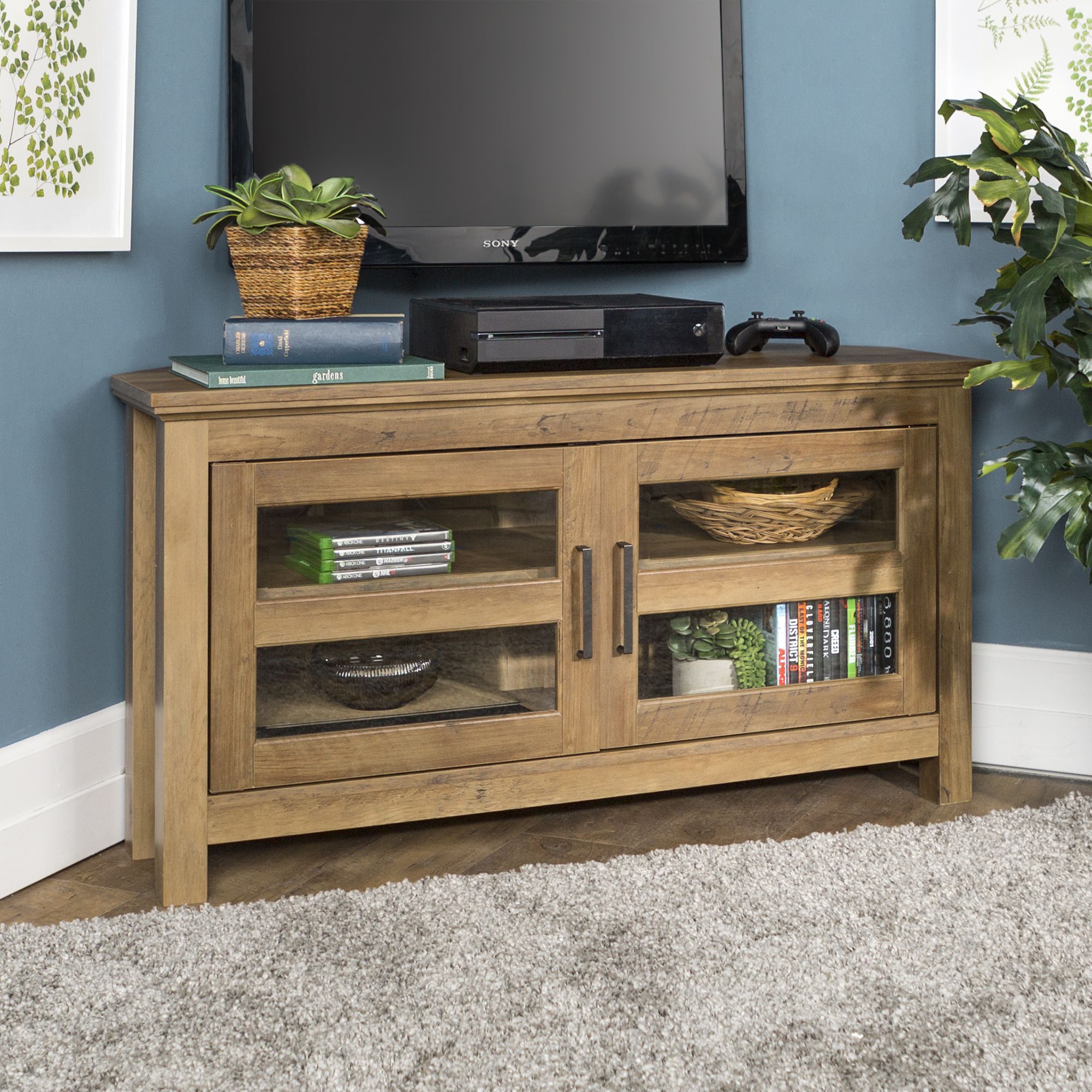 Walker Edison Wood Corner Tv Stand For Tvs Up To 48 Pertaining To Wooden Corner Tv Stands (View 3 of 15)