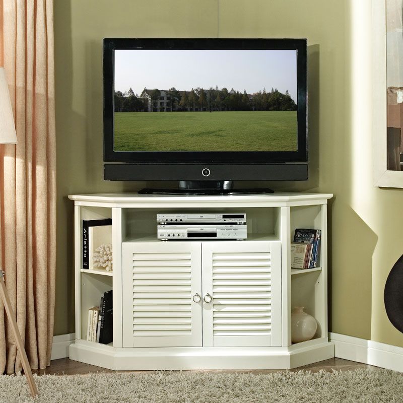 Walker Edison Wood Highboy 55 Inch Corner Tv Cabinet Gloss Pertaining To Cheap White Gloss Tv Unit (View 12 of 15)
