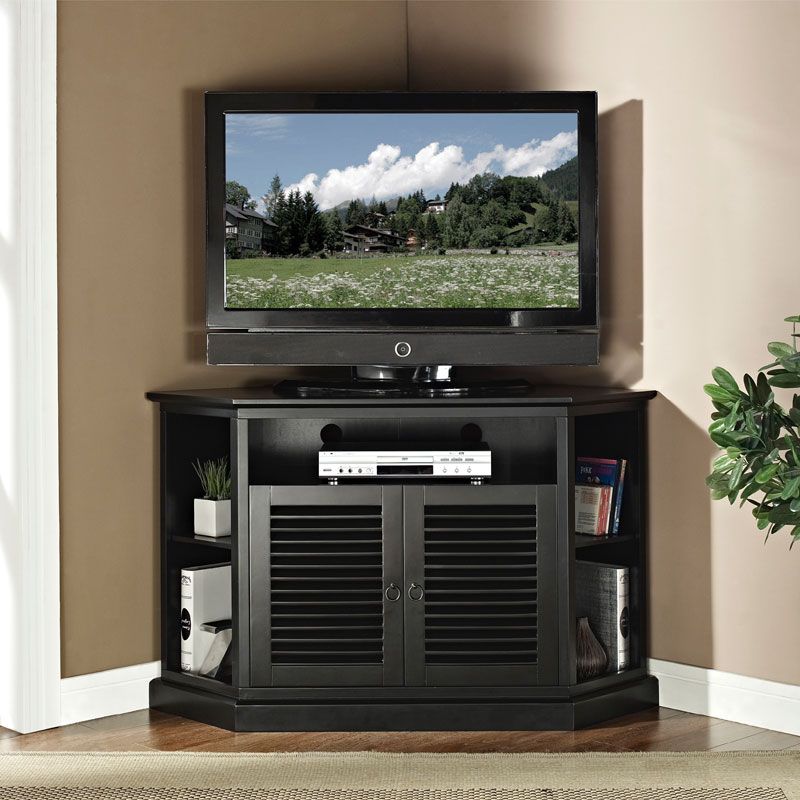 Walker Edison Wood Highboy 55 Inch Corner Tv Cabinet Gloss With Regard To Black Corner Tv Cabinets (View 6 of 15)