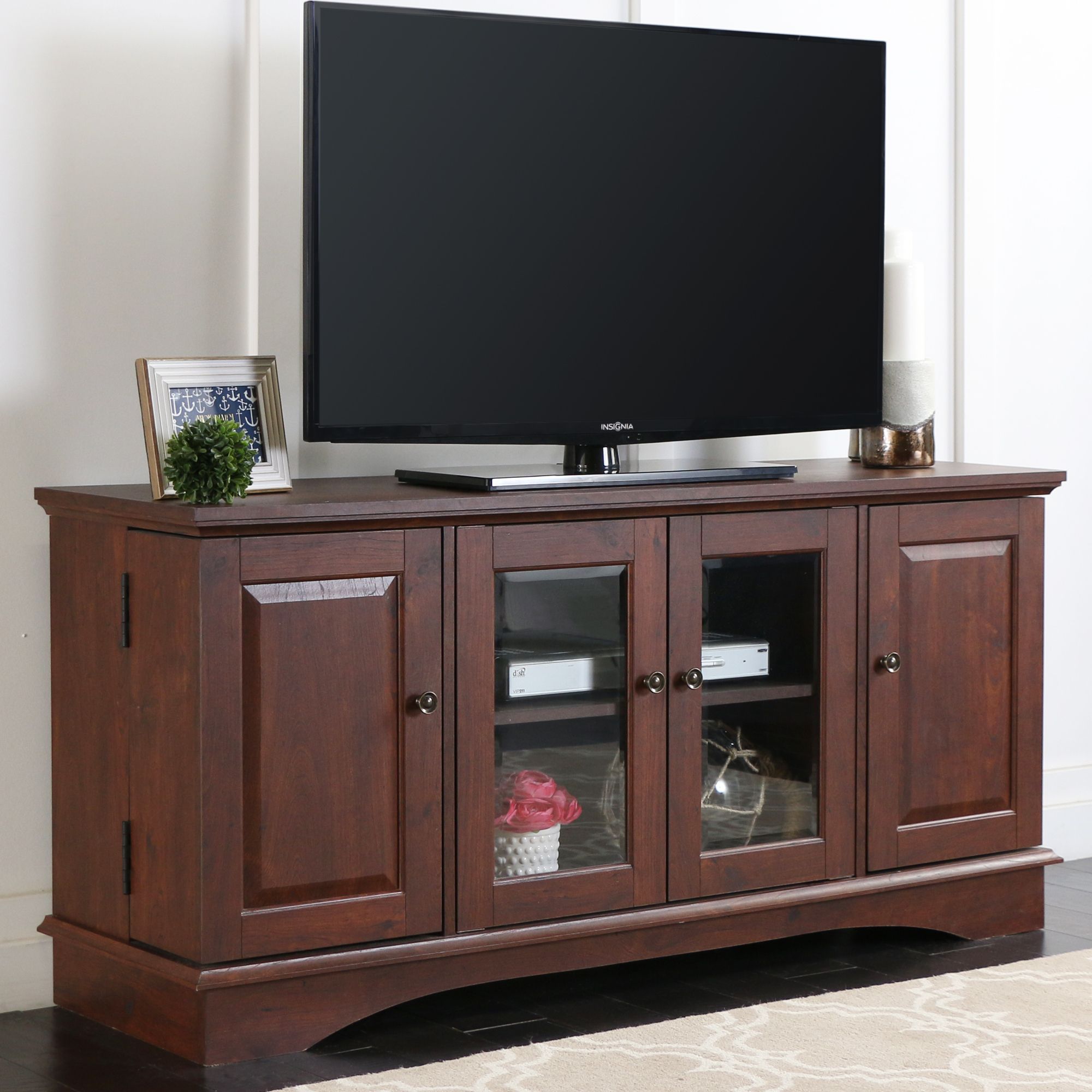 Walker Edison Wood Tv Stand For Tvs Up To 55"  Brown With Wood And Glass Tv Stands For Flat Screens (View 8 of 15)