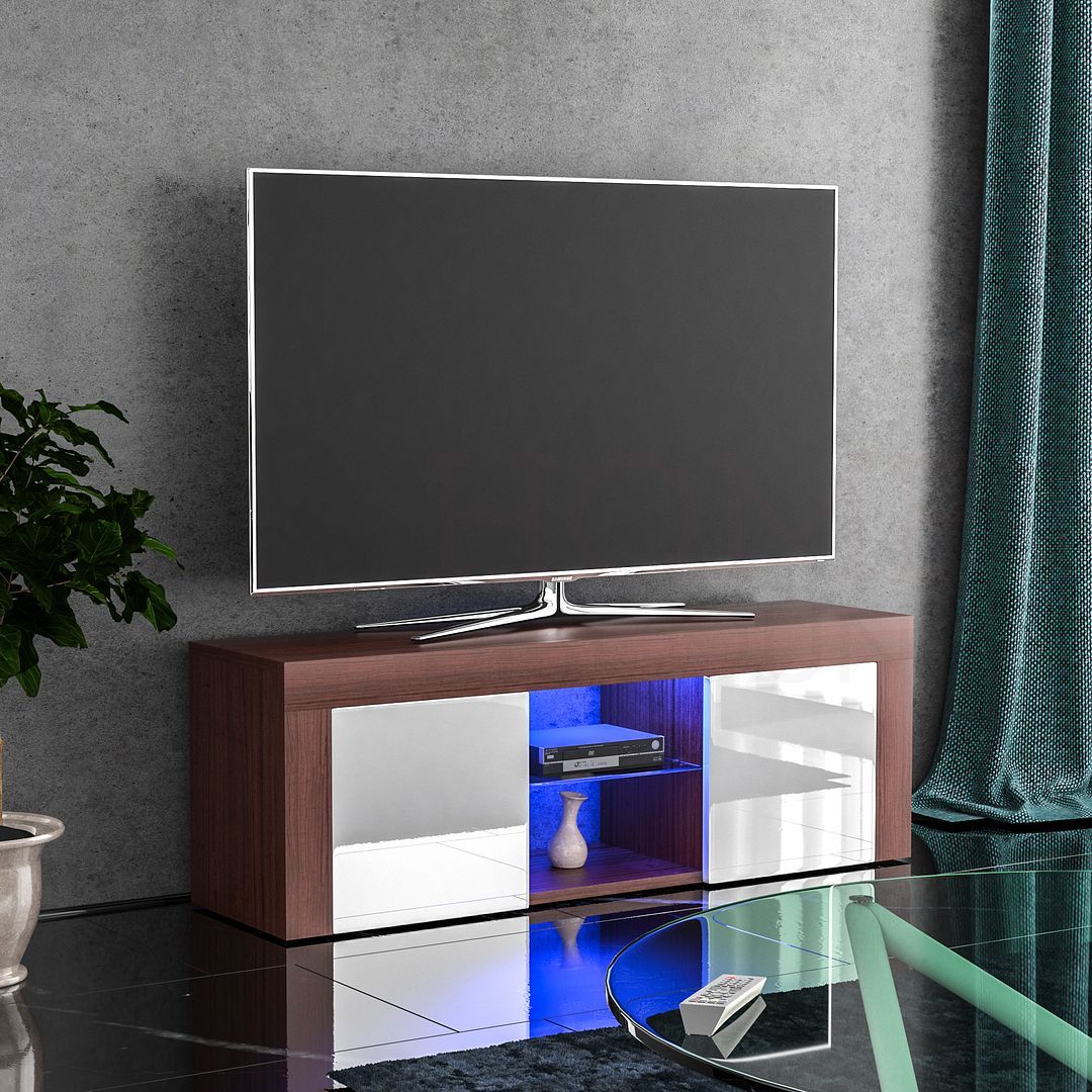 Walnut Tv Unit Cabinet Stand Led Modern Furniture Mdf For Walnut And Black Gloss Tv Unit (View 4 of 15)