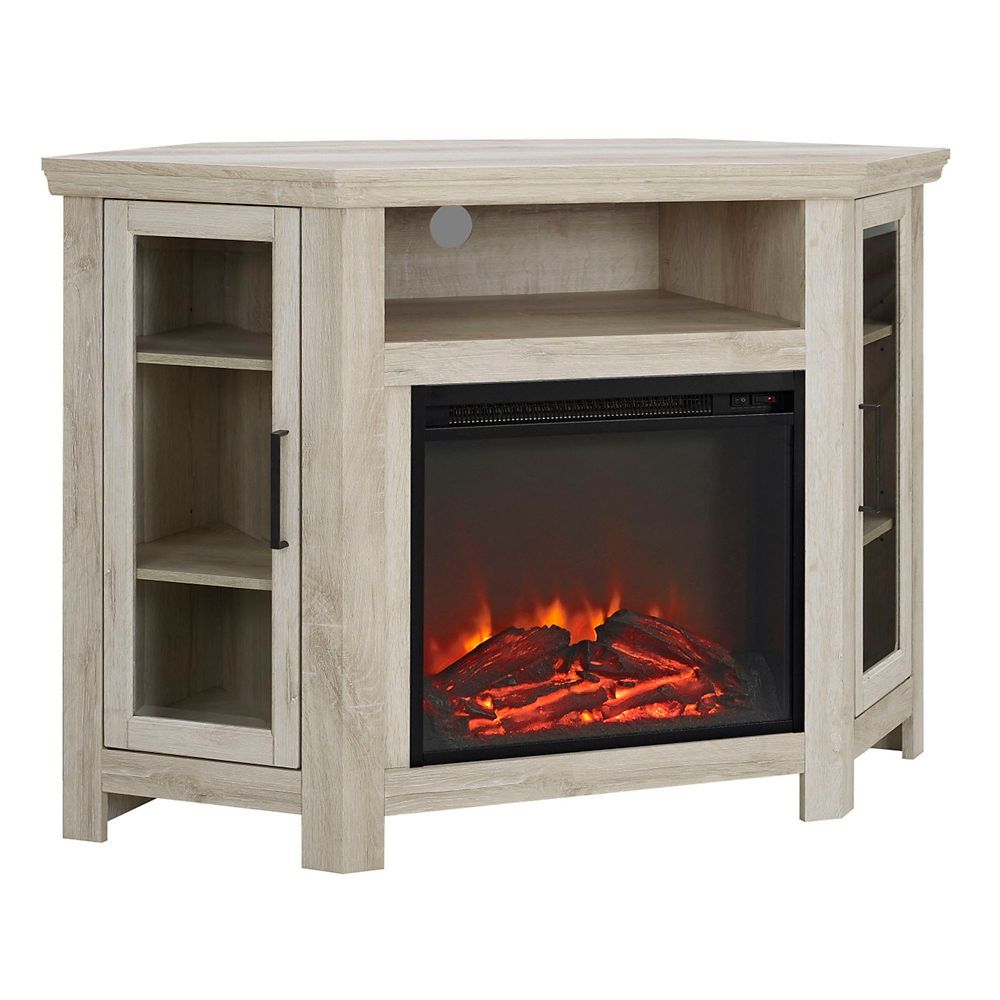 Welwick Designs Tall Corner Fireplace Tv Stand For Tv's Up With Regard To Wood Corner Storage Console Tv Stands For Tvs Up To 55&quot; White (View 10 of 15)