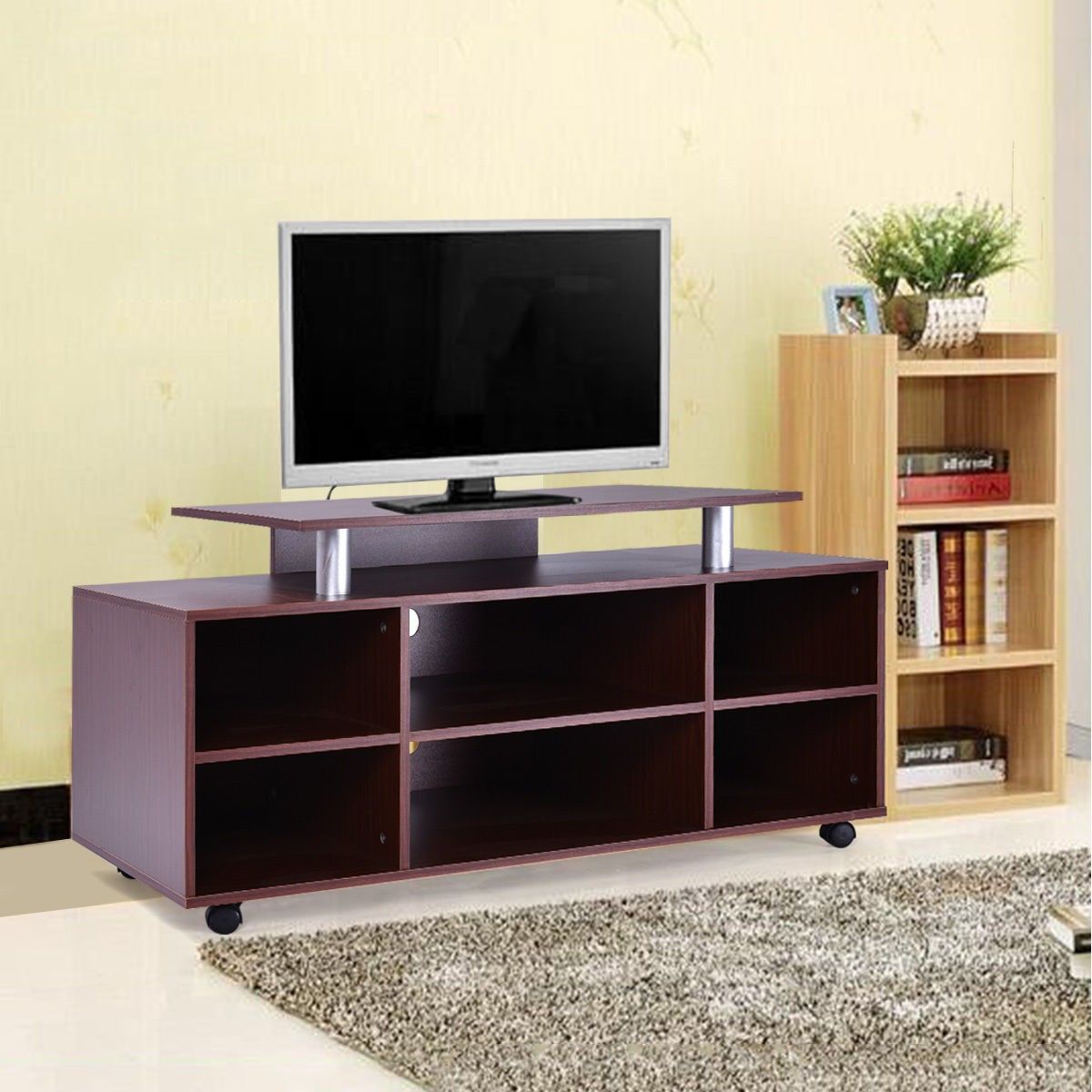 Wheeled Tv Stand Entertainment Center Media Console Regarding Tv Media Stands (View 1 of 15)