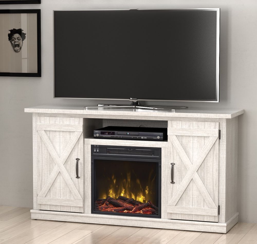 White Fireplace Tv Stand Media Console Rustic Adustable Within White Rustic Tv Stands (View 9 of 15)