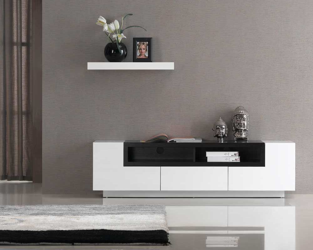 White Gloss Tv Stand With Dark Oak Shelves Chesapeake In Glossy White Tv Stands (View 14 of 15)