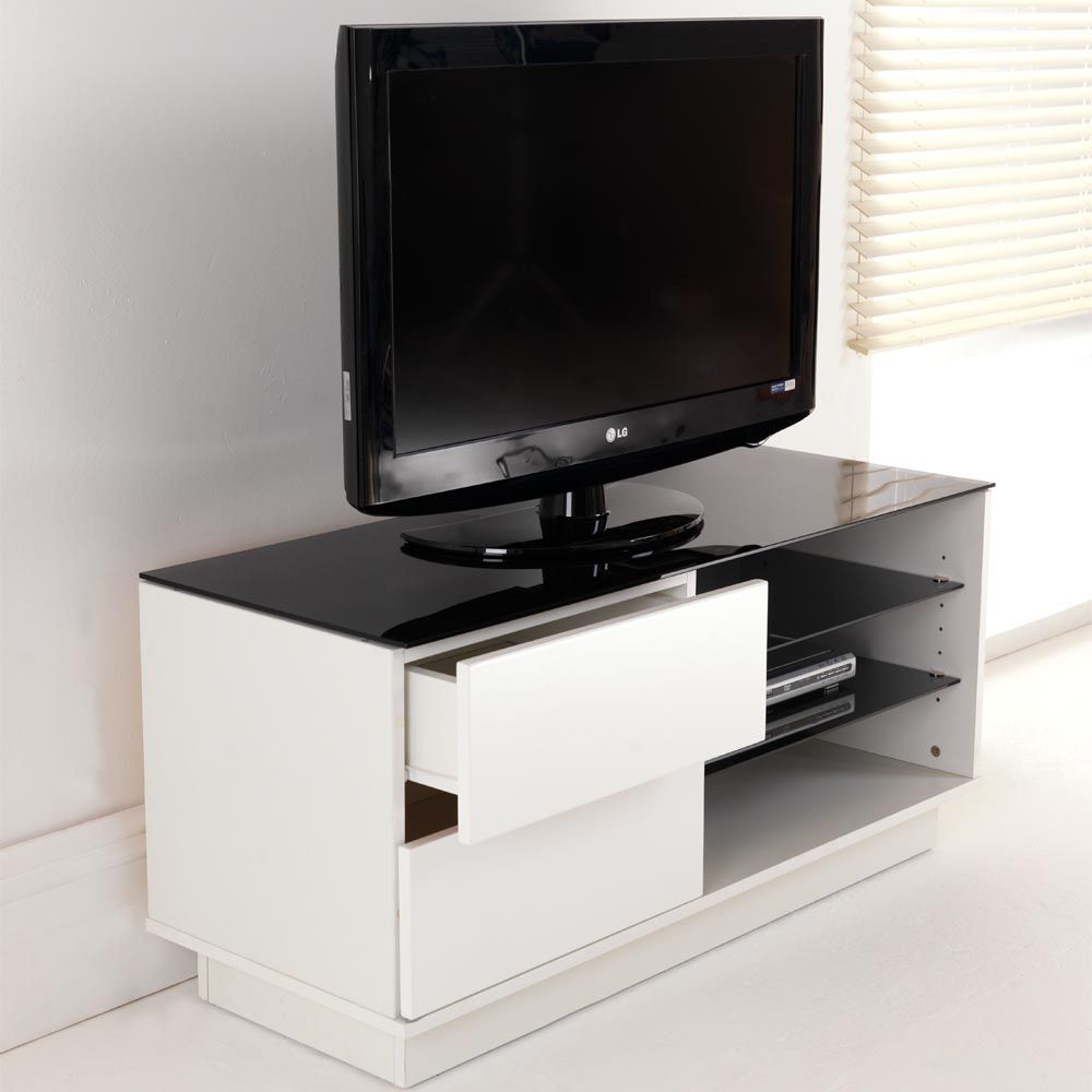White Gloss Two Drawer & Glass Shelf Lcd Plasma Tv Stand With Gloss White Tv Unit With Drawers (Photo 11 of 15)