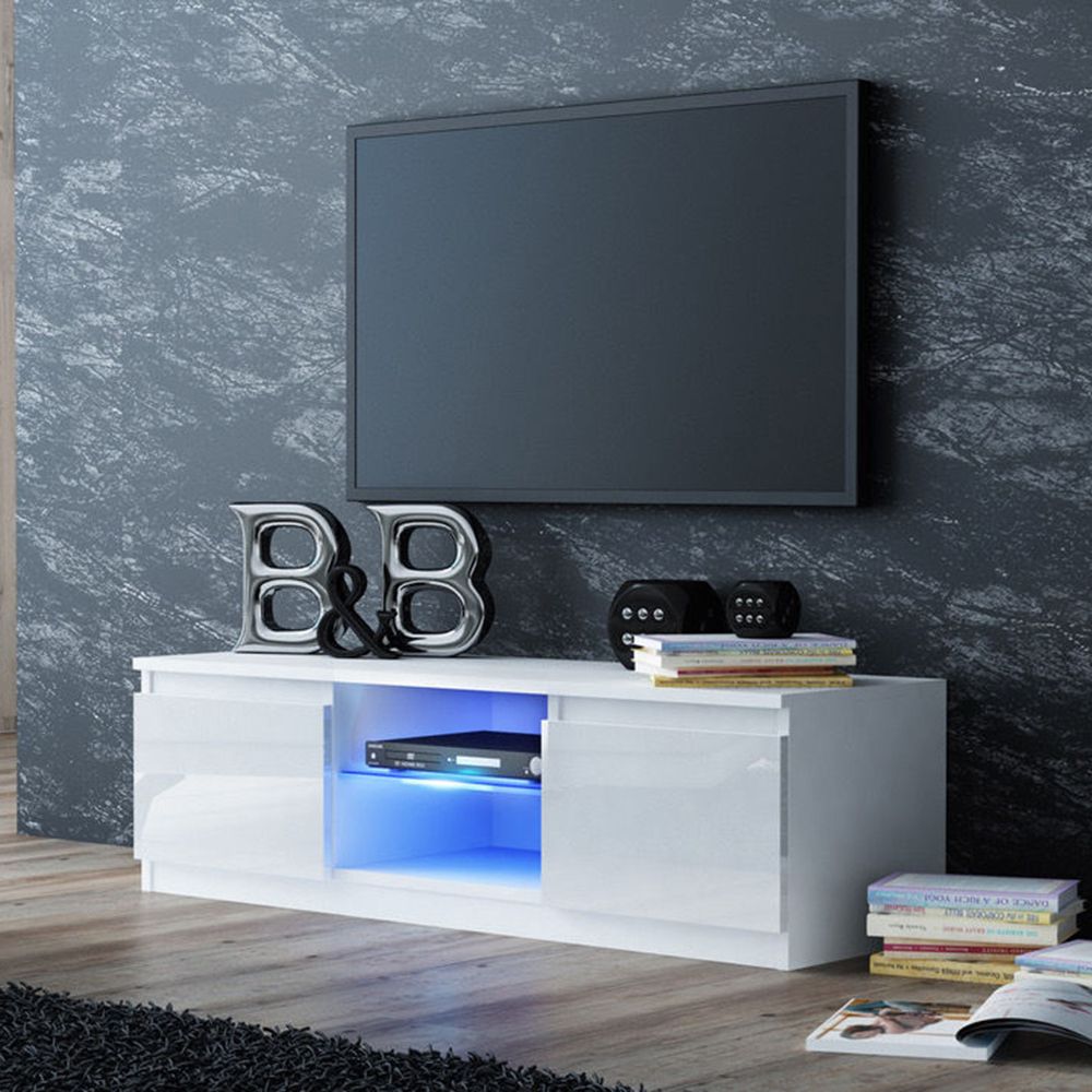 White High Gloss Tv Stand Console Unit Cabinet With Led Throughout Milano White Tv Stands With Led Lights (View 8 of 15)