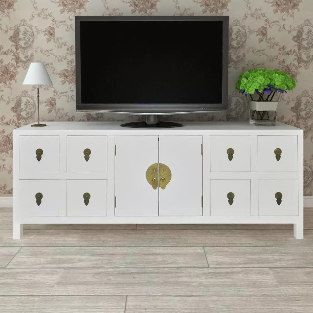 White Large Wooden Sideboard Asian Style With 8 Drawers For Asian Tv Cabinets (View 2 of 15)