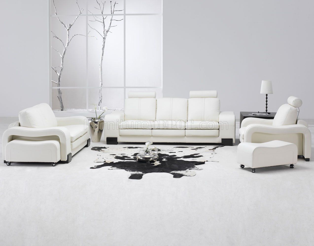 White Leather 4pc Modern Sofa, Loveseat, Chair & Couch With Regard To 4pc Beckett Contemporary Sectional Sofas And Ottoman Sets (View 9 of 15)