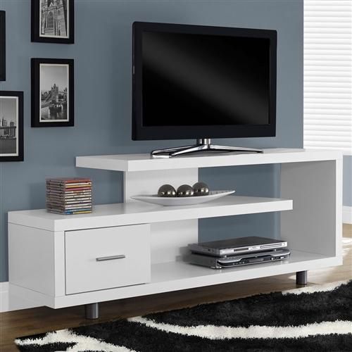 White Modern Tv Stand – Fits Up To 60 Inch Flat Screen Tv In White Tv Stands For Flat Screens (View 6 of 15)