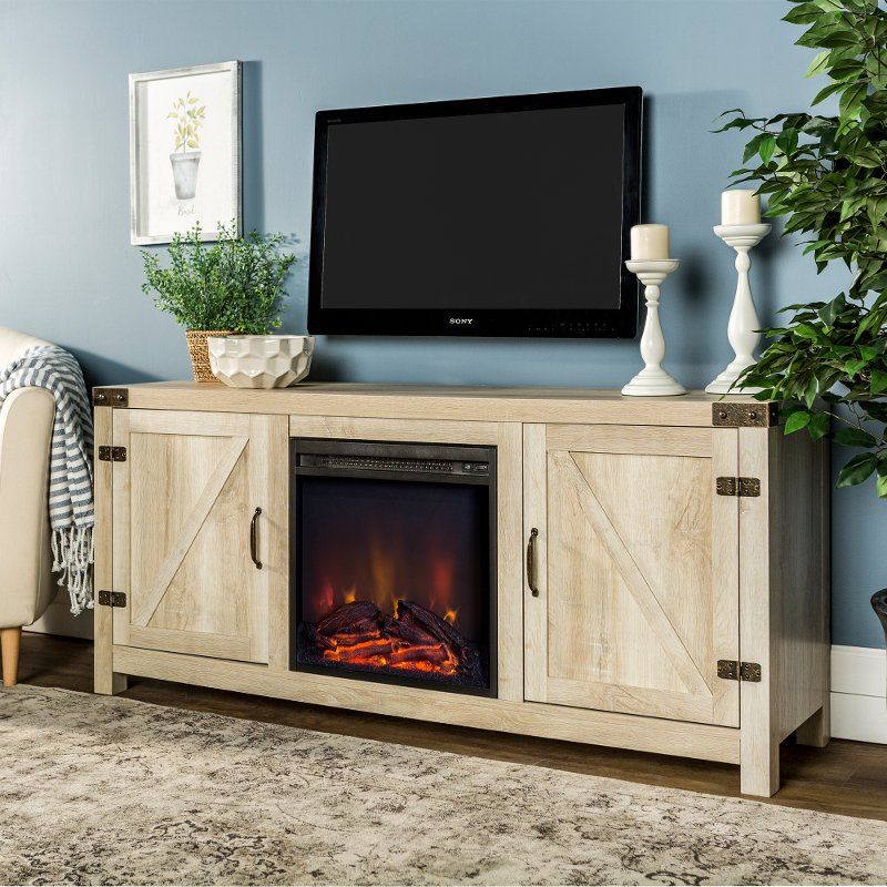 White Oak 58 Inch Farmhouse Fireplace Tv Stand | Rc Willey With Regard To Low Oak Tv Stands (Photo 5 of 15)